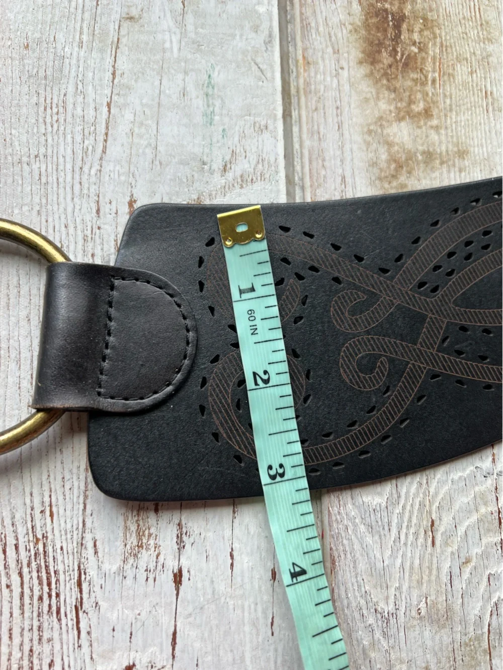 Hobo Wide Black and Brown Leather Waist Belt with Brass Ring